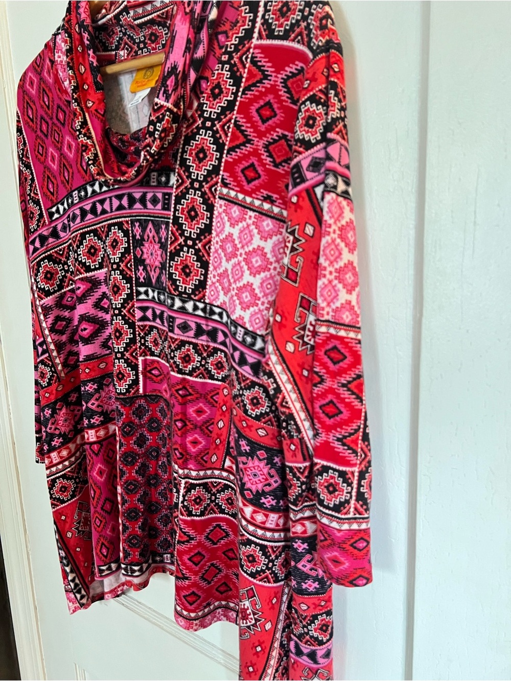Ruby Rd. Red and Pink Cowl Neck Top - Picture 2 of 4